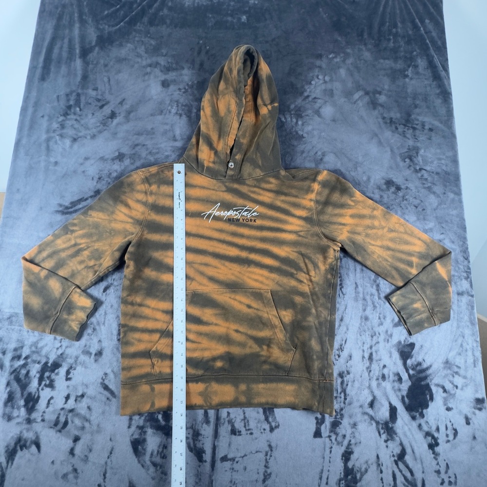 Aeropostale Hoodie Mens Medium Orange Black Tie Dye Tiger Stripe Pullover